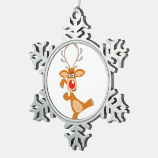 Cute Dancing Cartoon Reindeer Pewter Ornament