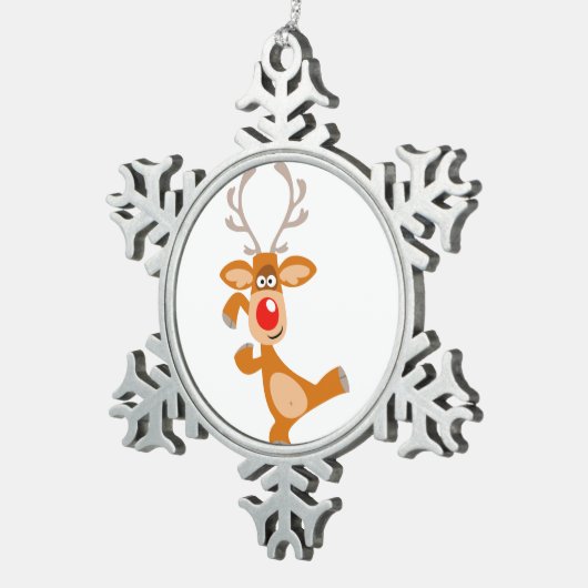 Cute Dancing Cartoon Reindeer Pewter Ornament (Rechts)