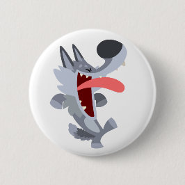 Cute Dancing Cartoon Wolf Button Badge