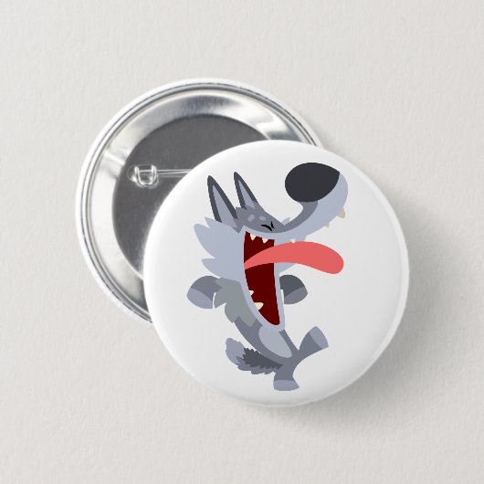 Cute Dancing Cartoon Wolf Button Badge (Voorkant /achterkant)