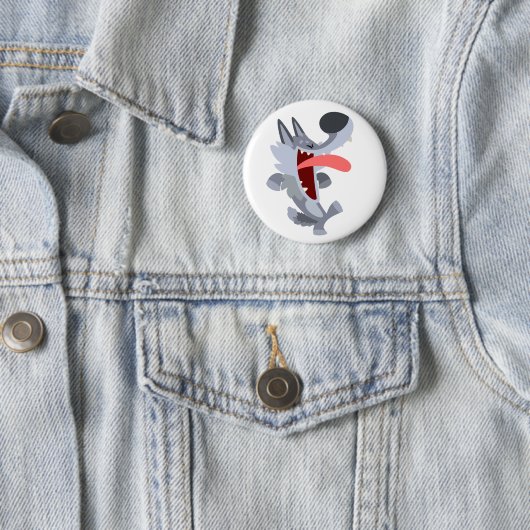 Cute Dancing Cartoon Wolf Button Badge (In situ)