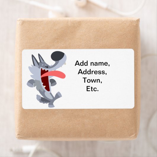Cute Dancing Cartoon Wolf Shipping Label (Insitu)