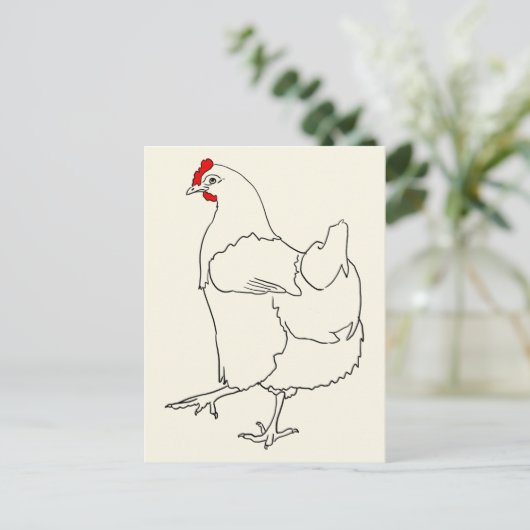 Cute Dancing Chicken Funny Line Drawing Animal Art Briefkaart (Staand voorkant)