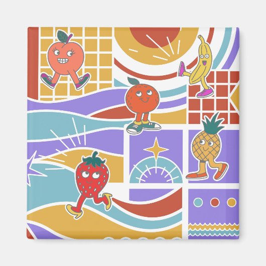Cute Dancing Fruits Retro Magneet (Voorkant)
