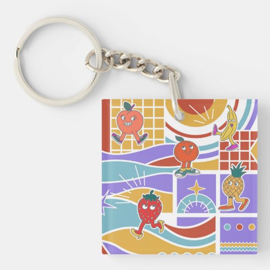 Cute Dancing Fruits Retro Sleutelhanger (voorkant)
