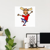 Cute Dancing Moose Cartoon Poster (Thuiskantoor)