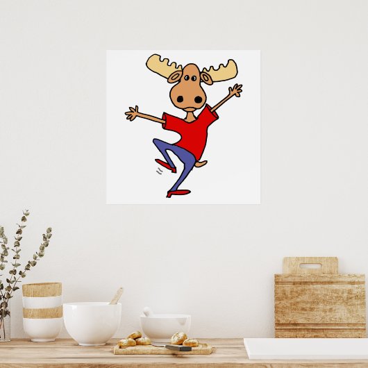 Cute Dancing Moose Cartoon Poster (Keuken)