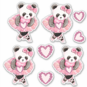 Cute Dancing Panda Beer Valentijn Hearts Sticker