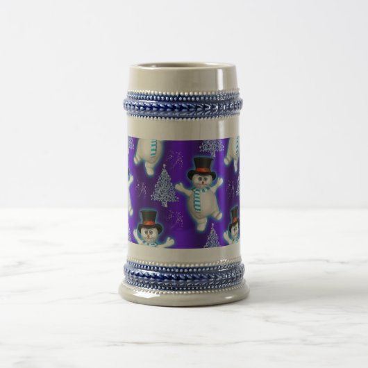 Cute Dancing Snowman Blue Kerstmis Bierpul (Center)