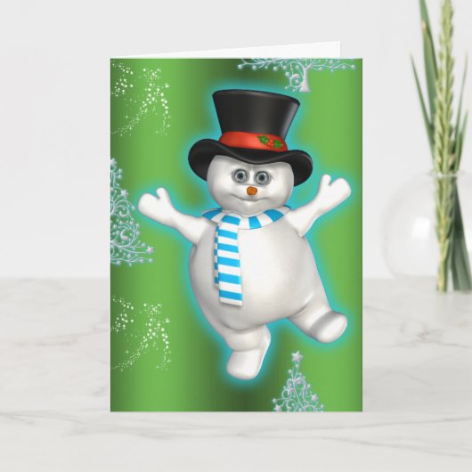 Cute Dancing Snowman Green Kerstmis Kaart (Voorkant)