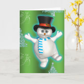 Cute Dancing Snowman Green Kerstmis Kaart (Gele Bloem)