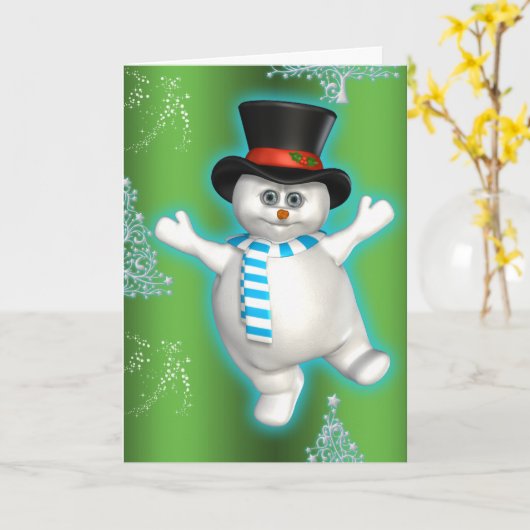 Cute Dancing Snowman Green Kerstmis Kaart (Gele Bloem)