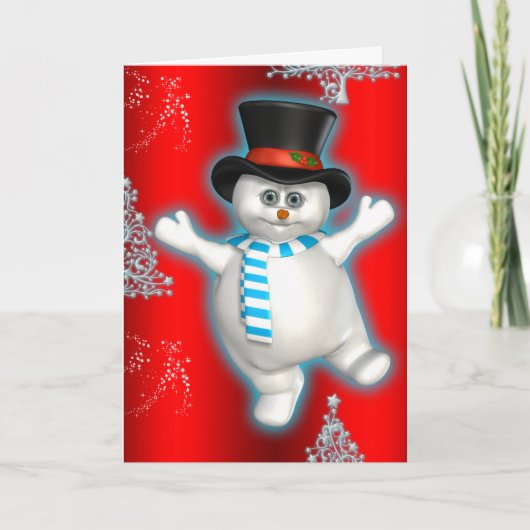 Cute Dancing Snowman Red Kerstmis Kaart (Voorkant)