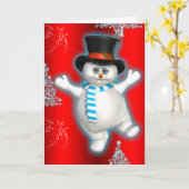 Cute Dancing Snowman Red Kerstmis Kaart (Gele Bloem)