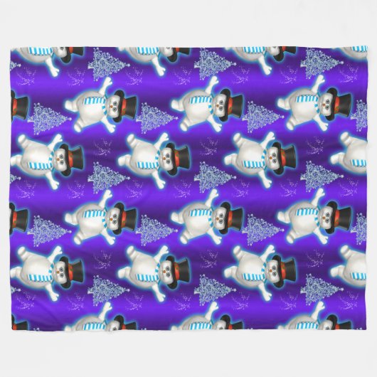 Cute Dancing Snowmen Blue Kerstmis Fleece Deken (Voorkant (Horizontaal))