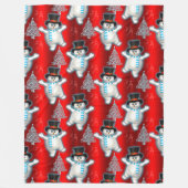 Cute Dancing Snowmen Red Kerstmis Fleece Deken (Voorkant)