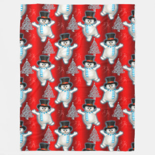 Cute Dancing Snowmen Red Kerstmis Fleece Deken