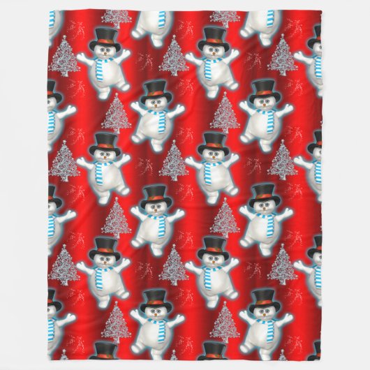 Cute Dancing Snowmen Red Kerstmis Fleece Deken (Voorkant)