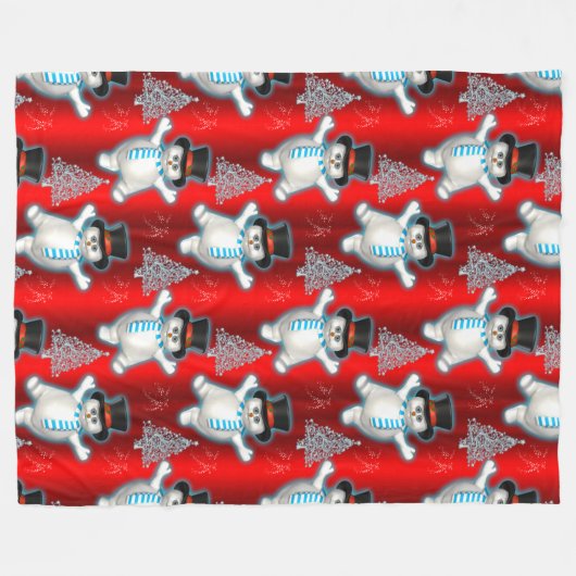 Cute Dancing Snowmen Red Kerstmis Fleece Deken (Voorkant (Horizontaal))