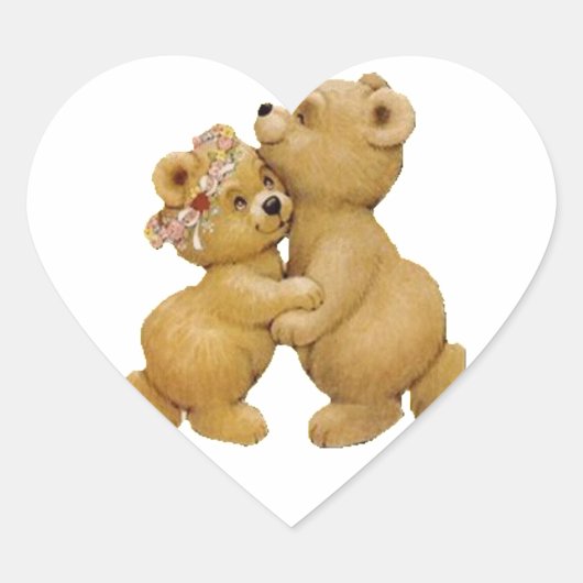 Cute Dancing Teddy Bears Hart Sticker (Voorkant)