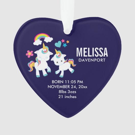Cute Dancing Unicorns Magical Rainbow Baby Birth Ornament (voorkant)