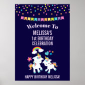 Cute Dancing Unicorns Magical Rainbow Birthday Poster (Voorkant)