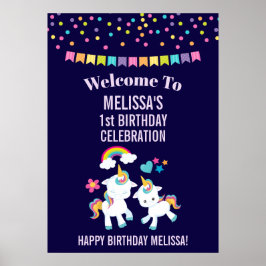 Cute Dancing Unicorns Magical Rainbow Birthday Poster