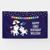 Cute Dancing Unicorns Magical Rainbow Birthday Spandoek (Horizontaal)