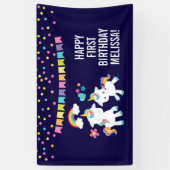 Cute Dancing Unicorns Magical Rainbow Birthday Spandoek (Verticaal)