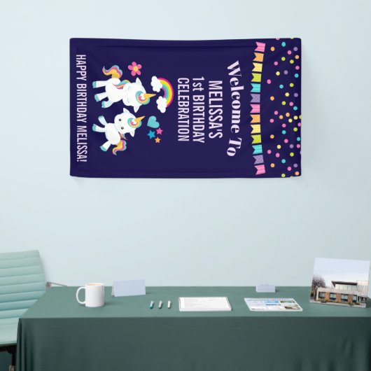 Cute Dancing Unicorns Magical Rainbow Birthday Spandoek (Beurs)