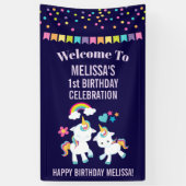 Cute Dancing Unicorns Magical Rainbow Birthday Spandoek (Verticaal)