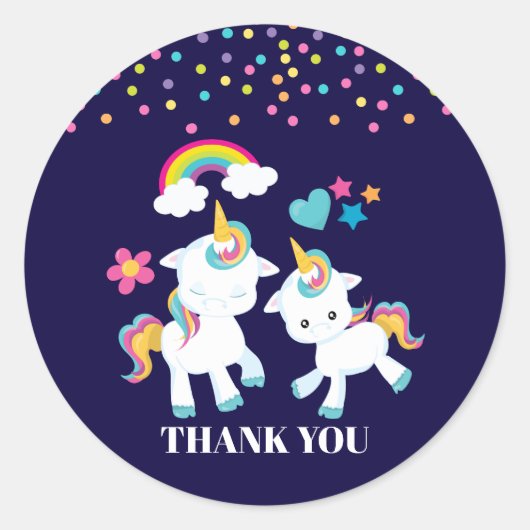 Cute Dancing Unicorns Magical Rainbow Dank u Ronde Sticker (Voorkant)