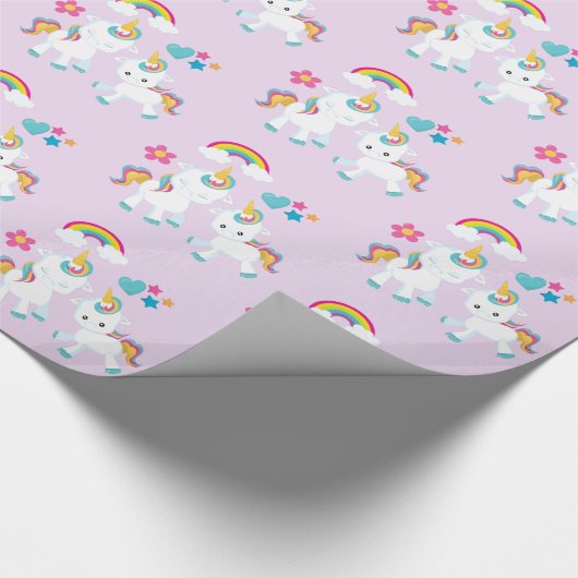 Cute Dancing Unicorns Magical Rainbow Pattern Cadeaupapier (Hoek)