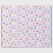 Cute Dancing Unicorns Magical Rainbow Pattern Cadeaupapier (Vlak)