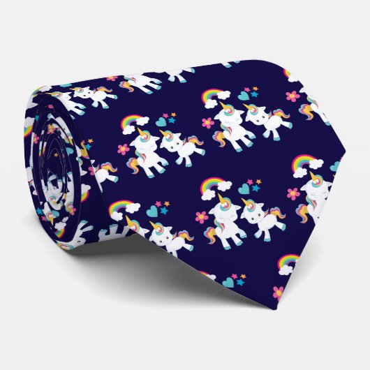 Cute Dancing Unicorns Magical Rainbow Pattern Stropdas (Opgerold)