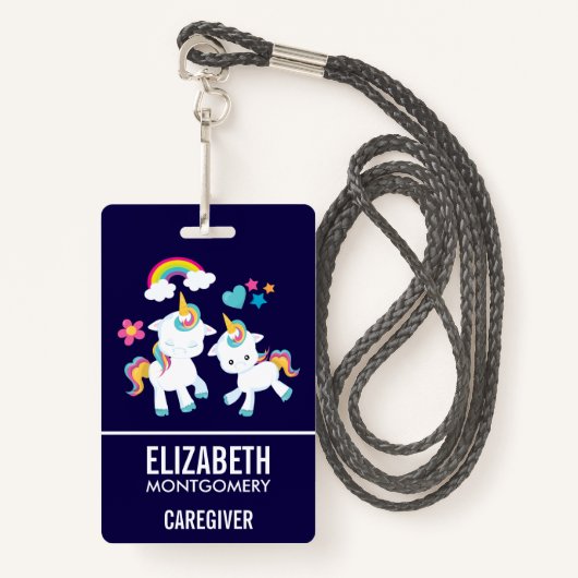 Cute Dancing Unicorns Magical Rainbow & Stars Badge (Voorkant met draagriem)