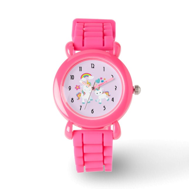 Cute Dancing Unicorns Magical Rainbow & Stars Horloge (Voorkant)