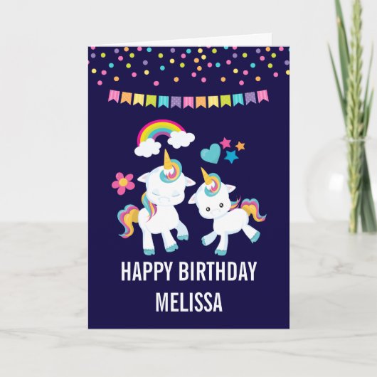 Cute Dancing Unicorns Magical Rainbow & Stars Kaart (Voorkant)