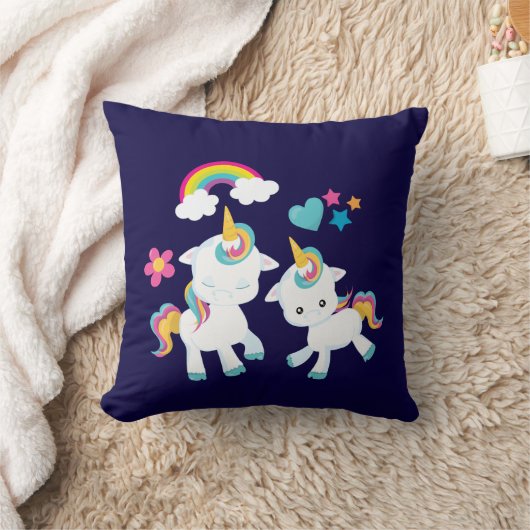 Cute Dancing Unicorns Magical Rainbow & Stars Kussen (Deken)