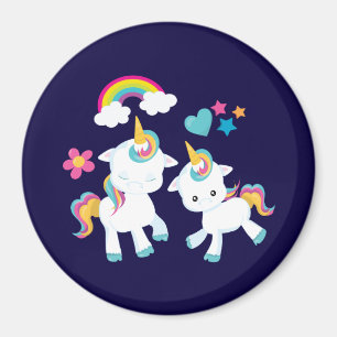 Cute Dancing Unicorns Magical Rainbow & Stars Magneet