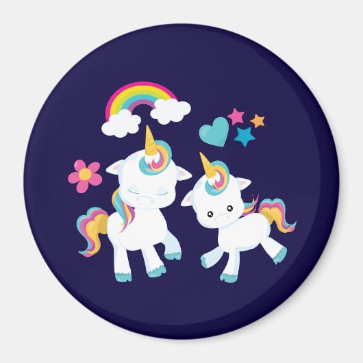 Cute Dancing Unicorns Magical Rainbow & Stars Magneet (Voorkant)