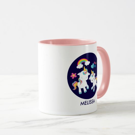 Cute Dancing Unicorns Magical Rainbow & Stars Mok (Voorkant rechts)