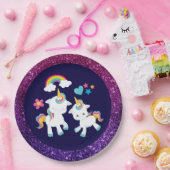 Cute Dancing Unicorns Magical Rainbow & Stars Papieren Bordje (Feest)
