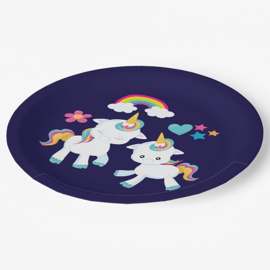 Cute Dancing Unicorns Magical Rainbow & Stars Papieren Bordje (Gekanteld)