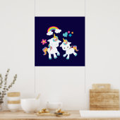 Cute Dancing Unicorns Magical Rainbow & Stars Poster (Keuken)
