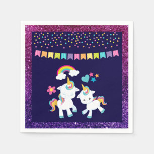 Cute Dancing Unicorns Magical Rainbow & Stars Servet