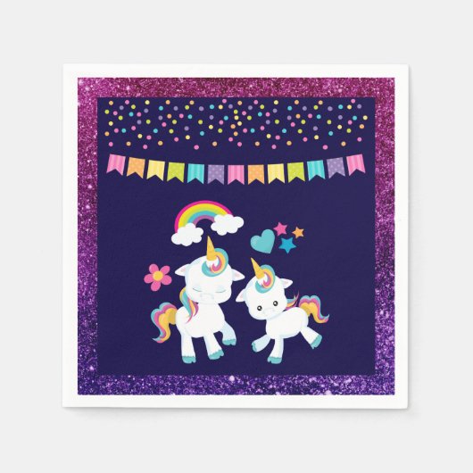 Cute Dancing Unicorns Magical Rainbow & Stars Servet (Voorkant)