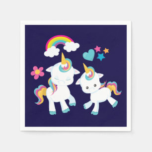 Cute Dancing Unicorns Magical Rainbow & Stars Servet
