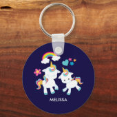 Cute Dancing Unicorns Magical Rainbow & Stars Sleutelhanger (Voorkant)