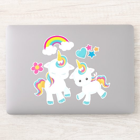 Cute Dancing Unicorns Magical Rainbow & Stars Sticker (Computer)